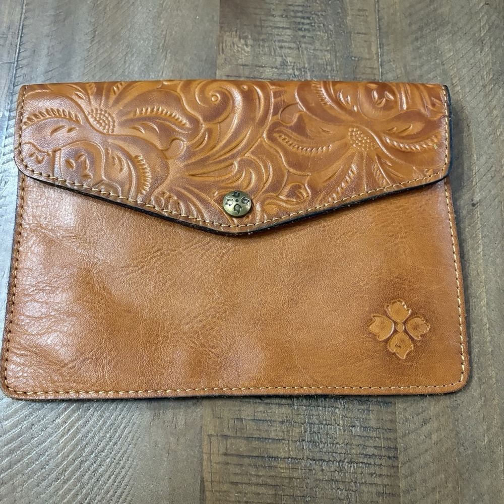 Patricia Nash Leather Envelope Clutch Tooled Floral Embossed 9x7 iPad Holder